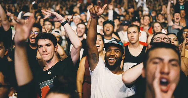 A crowd of people at a concert.