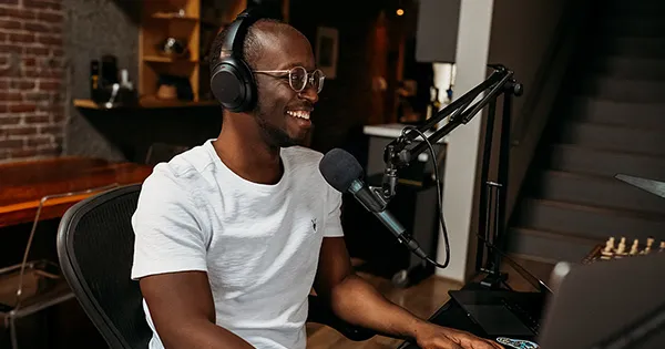 A man recording dialogue.