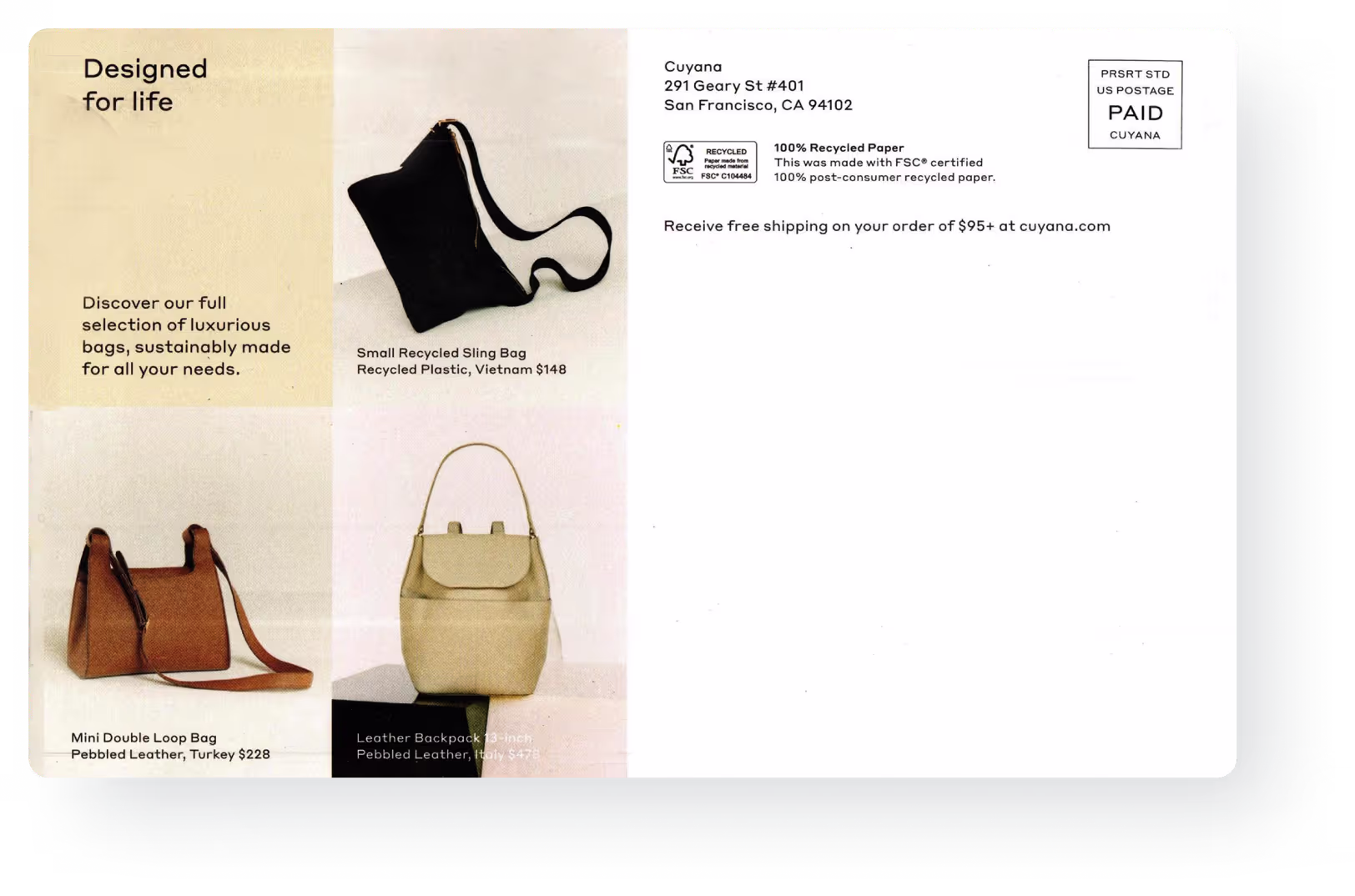 Cuyana direct mail postcard 